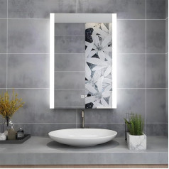 MIQU 500x700mm Illuminated Bathroom Mirror, LED Bathroom Mirror with Light Touch Sensor and Demister Anti-Fog Pad, 3 Colors Changed (3000K-6500K) Horizontal/Vertical Wall Mounted