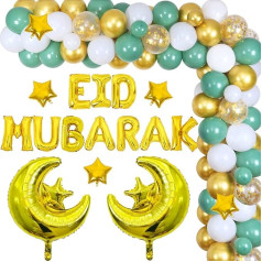 Cheereveal Ramadan Mubarak Dekorationen, Eid Mubarak Ballon Girlande Arch Kit Salbeigrün, Gold Eid Mubarak Folienballon, Mond Stern Ballons für Ramadan Kareem Party, Home Outdoor Muslim Party Supplies