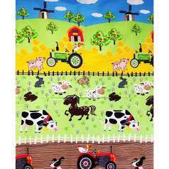 Pingianer Farm Tractor Animals 100% kokvilnas audums, bērniem, metrā, amatniecībai, šūšanai (Farm, liels, 200 x 160 cm)