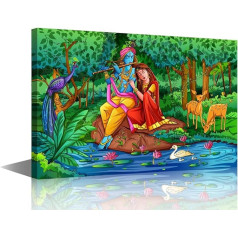 TISHIRON Kungs Krišna un Radha Canvas Wall Art Ganesh Pictures for Home Bedroom Wall Decor Hindu God Prints un plakāti Happy Janmashtami Holiday Artwork Framed Ready to Hang