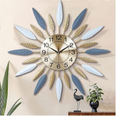 Lafocuse Zelta sienas pulkstenis Liels metāla klusais sienas pulkstenis Modern Creative Radiant Feathers No Ticking Art Decoration for Living Room Bedroom Kitchen 56 cm