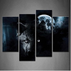 4 Verkleidung Schwarz Wolf Und Voll Mond Wandkunst Malerei Das Bild Druck Auf Leinwand Tier Kunstwerk Bilder Für Zuhause Büro Moderne Dekoration