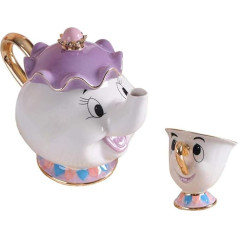 Tauras Beauty and the Best tējas komplekts Mrs Potts TeaPot and Chip Mug Sculpture Keramikas tējas komplekts ar tējas krūzes skulptūru (komplekts 1)