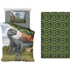 Aymax Jurassic World 3 Pack bērnu gultasveļas komplekts Segas pārvalks + spilvendrāna + uzvalks uz spilvena + pieguļošā palags 90 x 190 cm