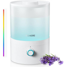 FOHERE Luftbefeuchter für Schlafzimmer, 3.2L Top Fill Cool Mist Ultraschall-Luftbefeuchter für Babys Zimmer und Pflanzen, 2-IN-1 Ätherisches Öl Diffusor mit 7-Farben Licht, BPA-Frei, Leise, Weiß