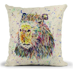 Capybara Animals Akvareļu spilvens Rainbow Art Linen Cushion Tikai ar pildījumu vai vāku 40x40cm Dāvana Ziemassvētku Dzimšanas diena (ar ieliktni)