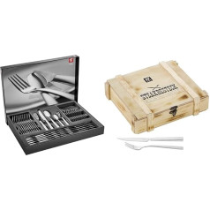 ZWILLING 60 gabaliņu galda piederumu komplekts 12 personām 18/10 nerūsējošais tērauds / augstas kvalitātes asmeņu tērauds Pulēts Newcastle & 07150-359-0 Steiku galda piederumu komplekts lauku koka kastē Nerūsējošais tērauds 12 gab.