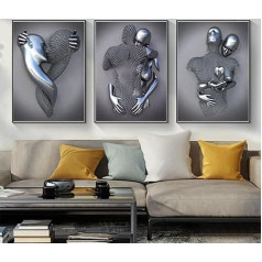 3D romantiska mīlētājs skulptūra Plakāts Metāla figūra Statue Art Love Heart Kiss Pictures Wall Art, Melnā Āfrikas sieviete Sienas glezna, bez rāmja (Plakāts 04, 3 gabali - 30 x 40 cm)