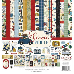 Echo Park Paper Company SR212016 Scenic Route Collection Kit Papīra komplekts, sarkans, tumši sarkans, tumši tumšs, zeltains, zils, 12 x 12 collas