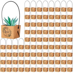 Aliceset Pack of 100 Let Love Grow Succulent Wraps Bulk Succulent Dāvanu maisiņi ar plastmasas rokturiem Kraft papīra sukulentu dāvanu kastes grozi bērnu duša Kāzu ballītei Par labu bērnu dušai