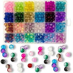 FAPUMOE 600 Stück Rissglasperlen-Set (8 mm), 24-Gitter bunte runde handgefertigte Crack Lampwork Perlenmischung für DIY-Armband-Halskette Schmuckherstellung