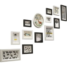 KELINGOUD Photo Frame Collage Set 13-Piece Wall Frame, masīvkoka kombinētais attēla rāmis sienai, radoša fona sienas apdare kāpnēm (krāsa: melna+balta)