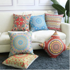 Hodeacc Pack of 6 Modern Mandala spilvenu pārvalki, bohēmas mest spilvenu pārvalki, hipiju spilvenu pārvalki dīvānam, dīvānam, gultas krēslam, 18 x 18 collas, tikai gadījumam