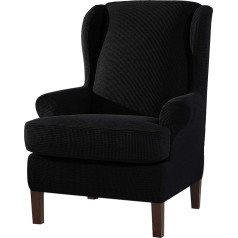 SU SUBRTEX Strench Wingback krēsla dīvāna pārvalks, 2 gabali, mīksts dīvāna pārvalks, spandekss krēsla pārvalks, mazgājams mēbeļu aizsargs viesistabai (spārns, melns)