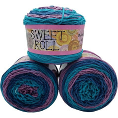 3 x 140 g adāmvilnas Himalaya Sweet Roll ar krāsu gradientu, 420 g vilnas daudzkrāsains, krāsu gradients vilna (Lilac Mint Petrol 1047-14)