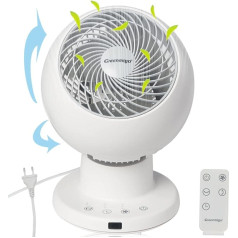 Greenmigo Quiet Fan Table Fan, 3D Turbo Fan, White, 33 W, Multidirectional Oscillation, Timer, Remote Control, for Area 30 m², Air Circulator Fan Room Fan, Quiet (GF-921A)