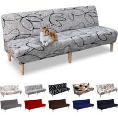 Lydevo Dīvāna pārvalks bez roku balstiem Trīsvietīga dīvāna gultas pārvalks Stretch Armrest Sofa gultas pārvalks Armless Clic Clac Elastīgs dīvāna pārvalks Futon izvelkamajam dīvānam bez roku balstiem, pelēks zieds