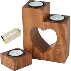 Plogis Heart Tea Light Holder Wood - komplekts no 3 no 15 cm akācijas - sveču jubilejas dāvana viņai - koka sirds apdares dāvanas mātei draudzenei kāzas - koka sirds mīlestības dāvanas sievietēm