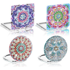 4 gab Diamond Painting Compact spogulis, DIY soma grima spogulis ar Mandala Diamond Art Painting vāku, pārnēsājams ceļojumu saliekamais mazais spogulis amatniecības dāvanas bērniem, sievietēm, meitenēm