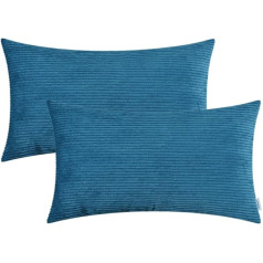 CaliTime Cushion Covers Cushion Cover Pack of 2 Cozy Bolster Cushion Covers Pockets for Sofa Bed Sofa Ultra Soft Cord Stripped Both Sides 30 cm x 50 cm Deep Sea Blue