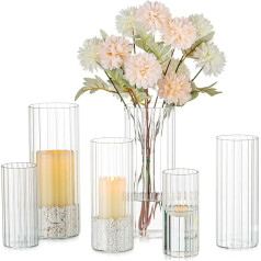 Glasseam Lantern Glass Candle Holder Pillar Candles: 6 стеклянных цилиндров с основанием для свечей Candle Holder Christmas Candle Jars Wedding Lantern Set Glass Vase Cylinder for Wedding Table Decoration