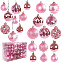 Ywlake 100 gabali Ziemassvētku bumbiņu rotājumi Ziemassvētku eglīšu rotājumiem Baubles Shatterproof Baubles Hanging Ornaments for Christmas Holiday Party Home Decoration (Pink)