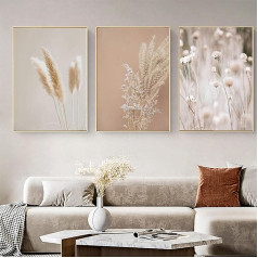 IUNTWEIE Beige Pampas Grass Pictures Canvas Pictures Sienas māksla Žāvēta zāle Augi Botāniskais plakāts viesistabai Mājas dekori bez rāmja (3 x 40 x 60 cm)