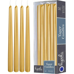 Hyoola Taper Candles - 25 см, золотистый металлик, настольные свечи без капель - время горения свечи 8 часов - упаковка из 12 штук