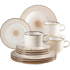 MÄSER 931941 sērijas Prospero Premium kafijas trauku komplekts 4 personām, 12 gabaliņu moderns kafijas servīze unikālā vintage stilā, balts, izturīgs porcelāns, ēdināšanas kvalitāte