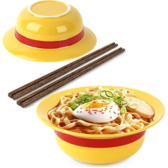 DATEFUN Anime Merch Straw Hat Ramen Bowl - 2 komplekti One Piece Merchandise Ramen Bowl Ceramic with Chopsticks for Friends Gift - japāņu zupas bļoda Ramen, zupa, makaroni, salāti