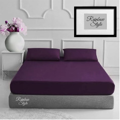 Rainbow Style Percale Easy Care Poly Cotton Plain Fitted Sheet with Matching Pillow Cases Plum