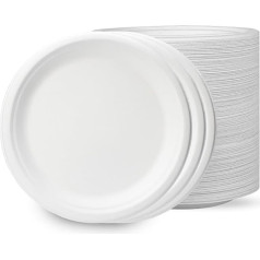 CHEF ROYALE Paplātes, 17 cm, aus Bagasse-Papier, 100 % kompostierbar und biologisch abbaubar, Einwegteller für Partys, Grillabende, Picknicks, Weiß, 150 Stück