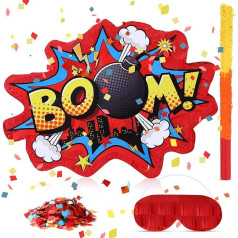 Red Boom Party Pinata Comic Book Hero Bundle Birthday Decor Pinata Action Hero Prop Party Pinata Dekorācijas Hero Themed Party Birthday Party Spēles Meitenes Zēni Spēles Pusaudži