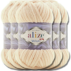 Hobby YARN Alize Velluto 5 x 100 g Turcijas vilna adīšanai, īpaši apjomīga vilna tamborēšanai, vienkrāsaina bērnu vilna, pūkaina dzija, filcēšanas vilna, mīļa vilna (Honey 310)