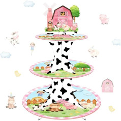 Farm Animal Party Cupcake Stand meitenēm Rozā 3 līmeņu kūkas statīvs Farm Theme Decorations Supplies Barnyard Table Cake Holder Decorations for Baby Shower Farm Animal Birthday