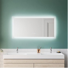 SUNXURY Vannas istabas spogulis ar apgaismojumu pret miglošanos 120 x 60 cm LED vannas istabas spogulis ar apgaismojumu, regulējamu krāsu ar pulksteni un skārienjūtīgu temperatūras displeju Vannas istabas spogulis 3 gaismas krāsas