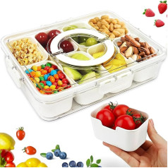 FOVHEE Snackbox mit Fächern, Snackschale mit Deckel, Servierplatte mit Deckel mit 8 Fächern, SüßIgkeiten Aufbewahrungsbox, Aufbewahrungsbox für SüßIgkeiten Veggie Keks Obst Nüsse, Spülmaschinenfest