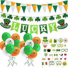 Humairc Svētā Patrika dienas rotājumi, Welcome Lucky Banner Clover Garland Bunting Īrijas Bunting 7m Photo Booth Props 29pcs baloni mājas skola Restorāns Bāri Puses piederumi