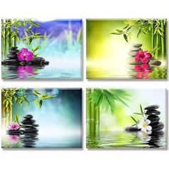 Piy Painting 4 x Modern Zen Print on Canvas, Spa, Joga, Glezniecība, Bambuss, Medicīnas akmens, Mājas dekori, Ūdensizturīgs, Sienas māksla guļamistabai, Virtuve, Vannas istaba, Dāvana, Jaunais gads, 30 x 40 cm