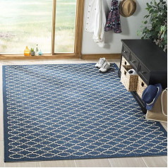 SAFAVIEH Spalier Teppich für Drinnen & Draussen - Courtyard Collection, Kurzer Flor, Marine und Beige, 160 X 160 cm