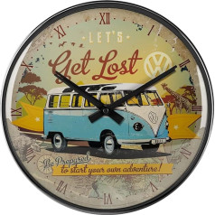 Nostalgic-Art Retro Wanduhr, Ø 31 cm, VW Bulli - Let's Get Lost - Volkswagen Bus Geschenk-Idee, Große Küchenuhr, Vintage Design