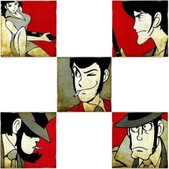 KUSTOM ART 5 vintage stila bilžu komplekts Lupin III Lupin Goemon Jigen Fujiko Zenigata Collection Lāzera drukāts uz koka Drukāt uz koka 6x6 collas