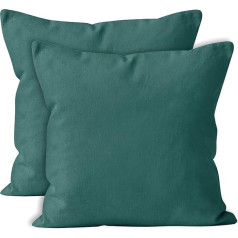 Encasa Homes Throw Pillowcase 2 gab. komplekts Emerald 24 x 24 collas Plain Dyed Cotton Linen Square Accent Dekoratīvais spilvens, kas paredzēts tikai dīvānam, krēslam, gultai un mājai