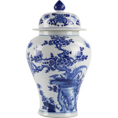 zilā un baltā porcelāna vāze, ķīniešu Ming stils, plūmju ziedu un putnu raksts, augstums 35 cm