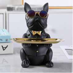 DKIIL NOIYB Resin Cool Dog Sculpture, Bulldogs Dekoratīvs figūra uzglabāšanas paplāte, monētu ieejas Key Snack Holder Modern Art Statue Home Desktop Ornament Decoration (Black)