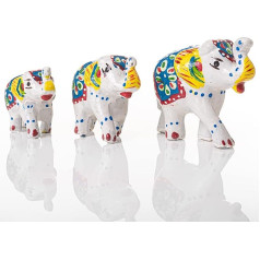 Indijas tradicionālā Radžastānas statujas skulptūra Galda rotājums Mājas biroja svētku svinību svinību dekorēšanai un dāvanai (White Elephant Family) 3 Pack