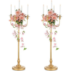 Nuptio Candelabra Candle Holder 5 Arms Large 1.2 m Set of 2 Gold Standing Candlesticks for Table Centrepieces Tall Retro Candle Holder Metal Home Wedding Christmas Halloween Birthday