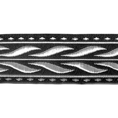 1A-Kurzwaren 35014-swsi Celtic Border Woven Ribbon 35 mm Wide Krāsa: Black/Silver Iesniedz 1A-Kurzwaren