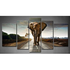 5 Stücke Elefant Gehen Im EIN Straße Mit Das Sonne Von Hinter Wandkunst Malerei Das Bild Druck Auf Leinwand Tier Kunstwerk Bilder Für Zuhause Büro Moderne Dekoration