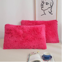 XeGe pūkains mākslīgās kažokādas spilvenu pārvalki Soft Plush Shaggy Hot Pink Velvet Fluffy Dekoratīvie metamo spilvenu pārvalki gultas dīvānam ar rāvējslēdzēju 2 (standarta izmērs, Hot Pink)